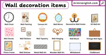 Wall Decoration items names in English with their Picture