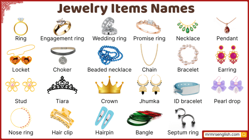 Jewelry items Names in English with Their Pictures