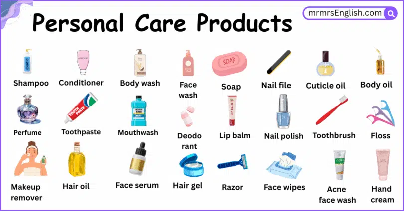 Personal Care Products Names in English with there Pictures
