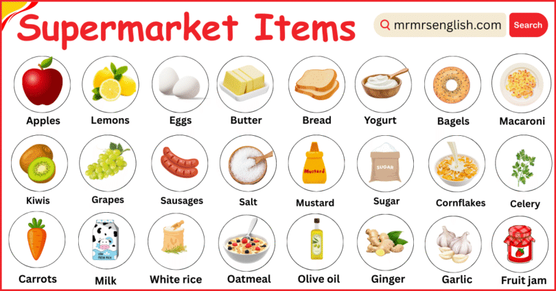 Supermarket items Names in English with their Pictures