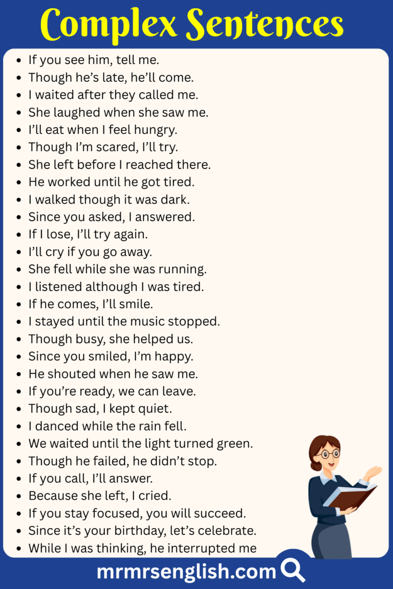 100 Examples of Complex Sentences in English with Pictures - MR MRS ENGLISH