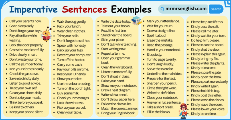 100 Imperative Sentences Examples in English with Pictures