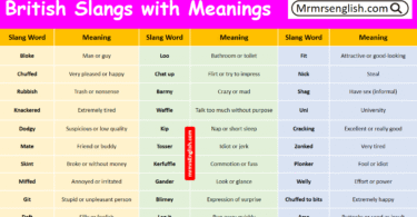 British Slang Words with Meanings in English with Pictures