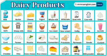 Dairy Products Names in English with Their Pictures
