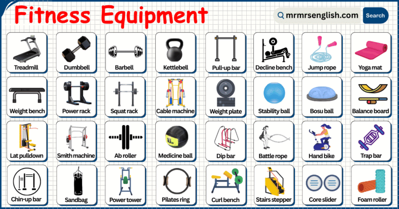 Fitness Equipment Names in English with Their Pictures