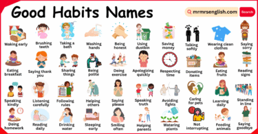 Good Habits Names in English with Their Pictures