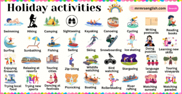 Holiday Activities Names in English with Their Pictures