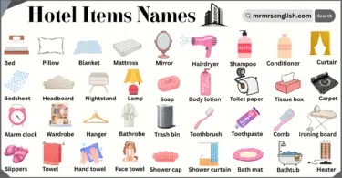 Hotel Items Names in English with their Pictures