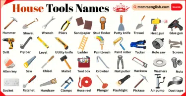House Tools Names in English with Their Pictures