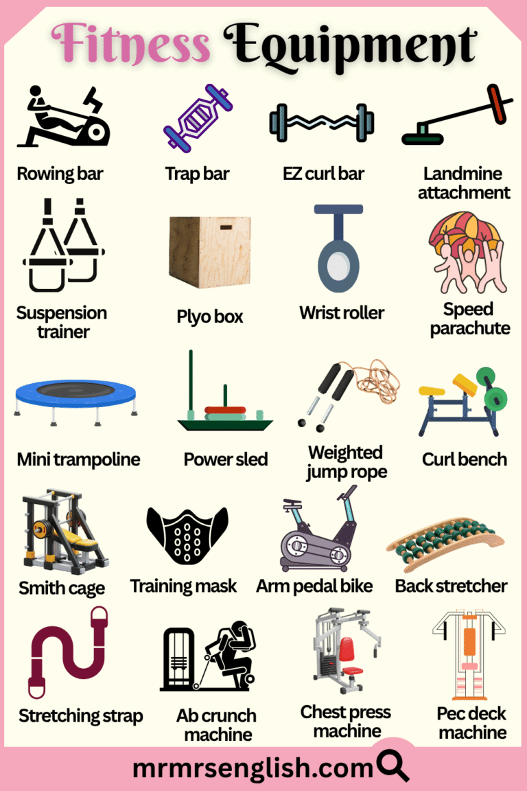 Fitness Equipment Names in English with Their Pictures - MR MRS ENGLISH