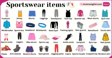 Sportswear Items Names in English with Their Pictures