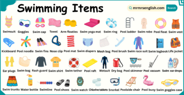 Swimming Items Names in English with Their Pictures