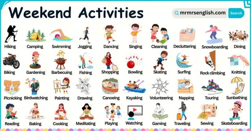 Weekend Activities Names in English with Their Pictures