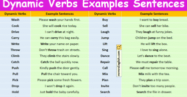 100 Dynamic Verbs Examples Sentences in English with Pictures