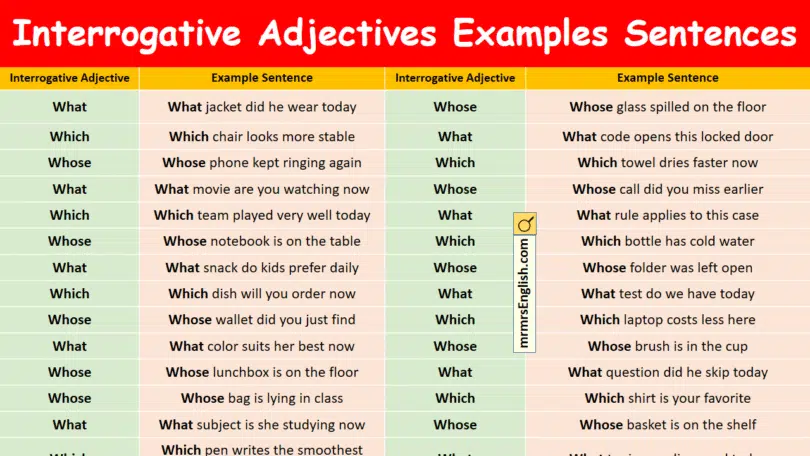 100 Interrogative Adjectives Examples Sentences in English
