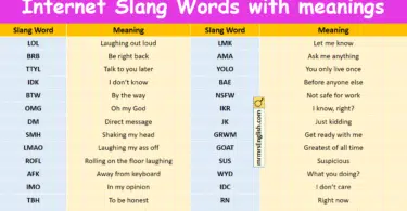 100 internet Slang Words with meanings and Pictures