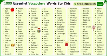 1000 Essential English Vocabulary Words for Kids with Pictures