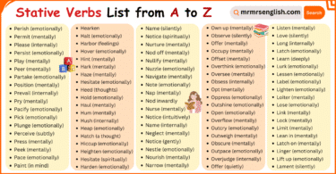500 Stative Verbs List from A to Z in English with Pictures