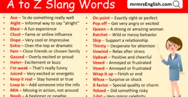 A to Z Slang Words with meanings in English with Pictures
