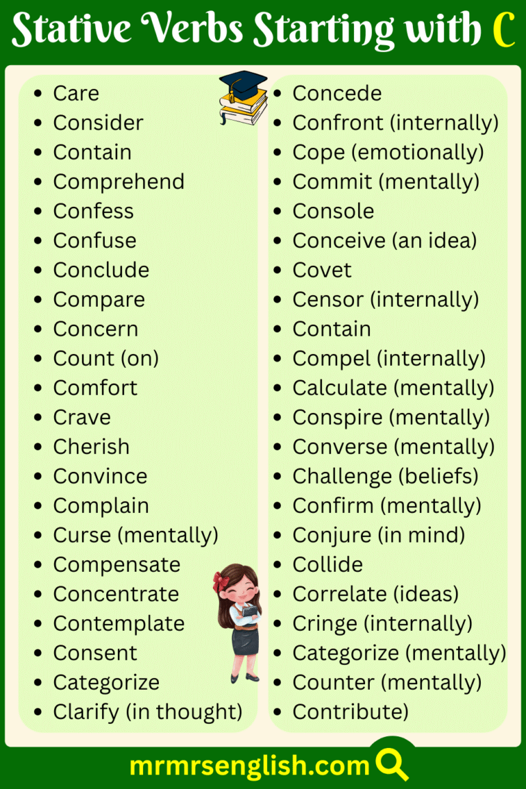 500 Stative Verbs List from A to Z in English with Pictures - MR MRS ...