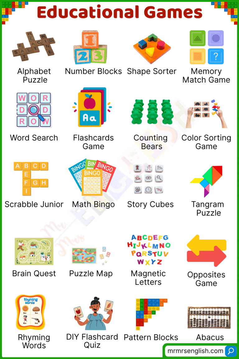 Educational Games Names in English with Their Pictures - MR MRS ENGLISH