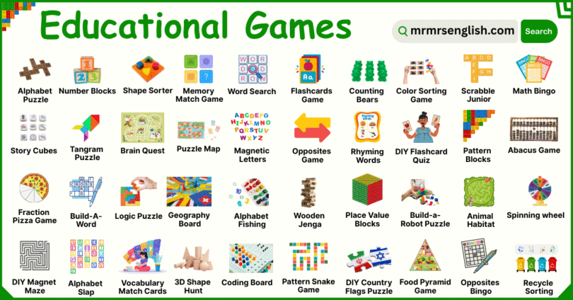 Educational Games Names in English with Their Pictures