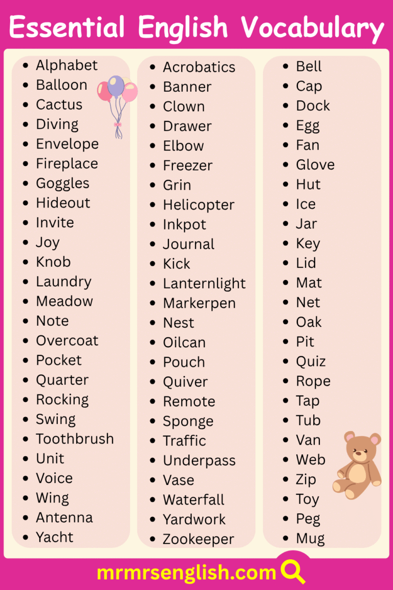 1000 Essential English Vocabulary Words for Kids with Pictures - MR MRS ...