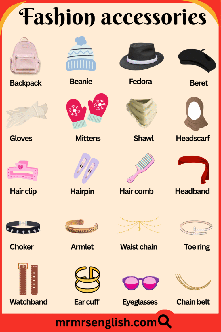 Fashion Accessories Names in English with Their Pictures - MR MRS ENGLISH