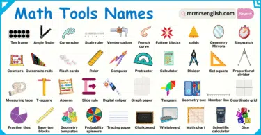 Math Tools Names in English with Their Pictures