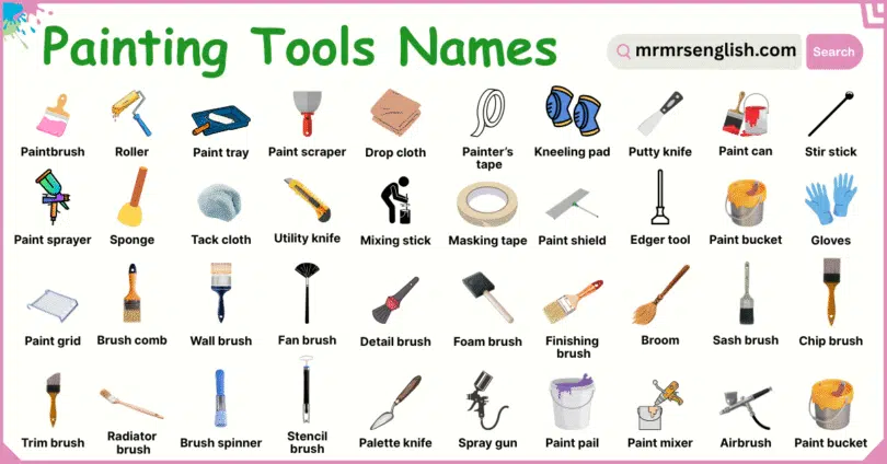 Painting Tools Names in English with Their Pictures