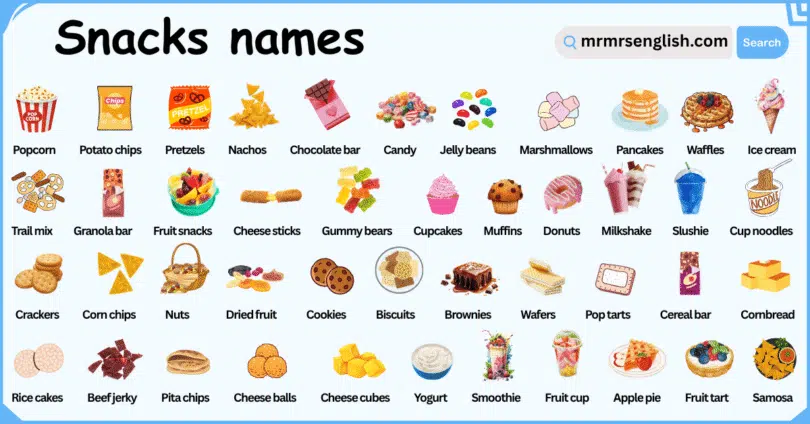 Types of Snacks Names in English with Their Pictures