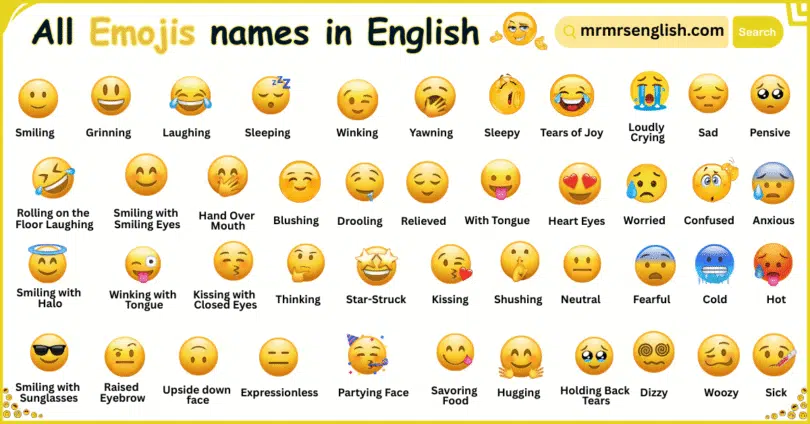100 Emojis Names in English With Their Pictures