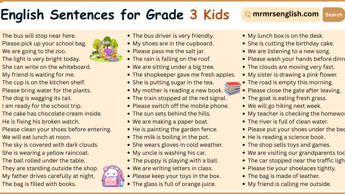 100 English Sentences for Grade 3 with Their Pictures - MR MRS ENGLISH