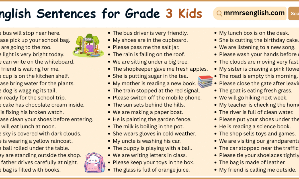 100 English Sentences for Grade 3 with Their Pictures - MR MRS ENGLISH