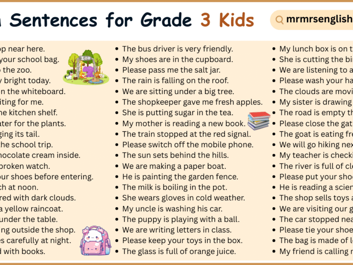 100 English Sentences for Grade 3 with Their Pictures - MR MRS ENGLISH