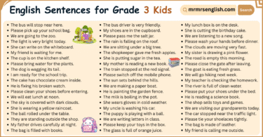 100 English Sentences for Grade 3 with Their Pictures