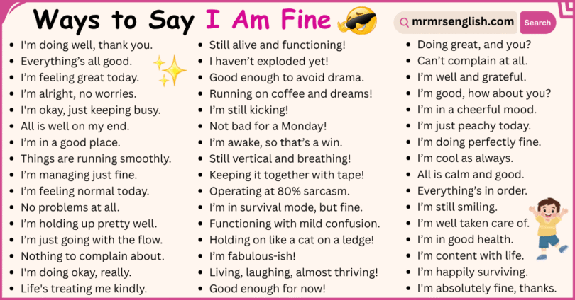 100 Other Ways to Say I Am Fine in English with Pictures