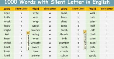 1000 Words with Silent Letter in English with Their Pictures