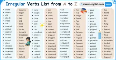 500 Irregular Verbs List from A to Z in English with Pictures