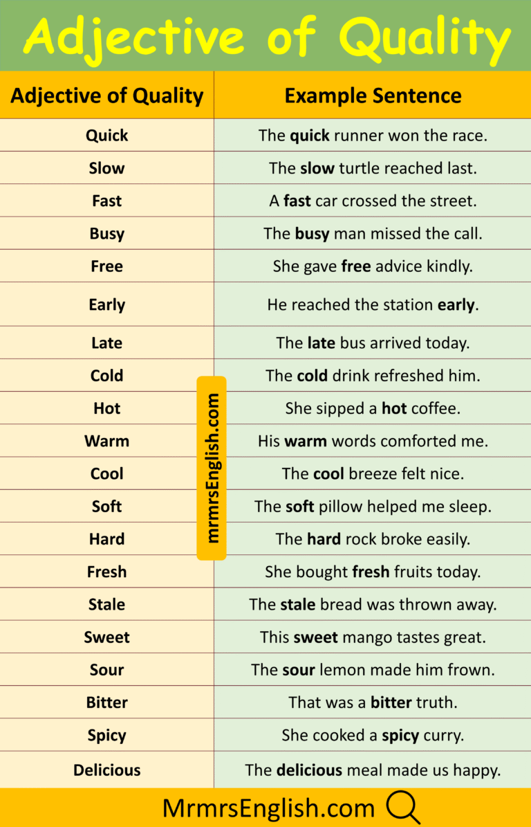 Adjective of Quality Examples Sentences in English with Pictures - MR ...