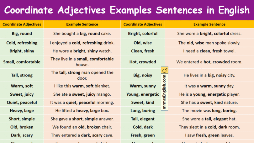 Coordinate Adjectives Examples Sentences in English with Pictures