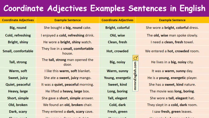 Coordinate Adjectives Examples Sentences in English with Pictures