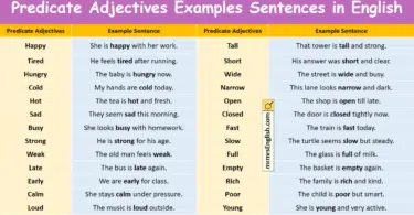 Predicate Adjectives Examples Sentences in English with Pictures