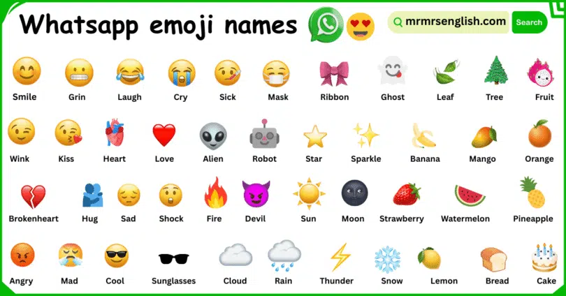 WhatsApp Emojis Names in English with Their Pictures