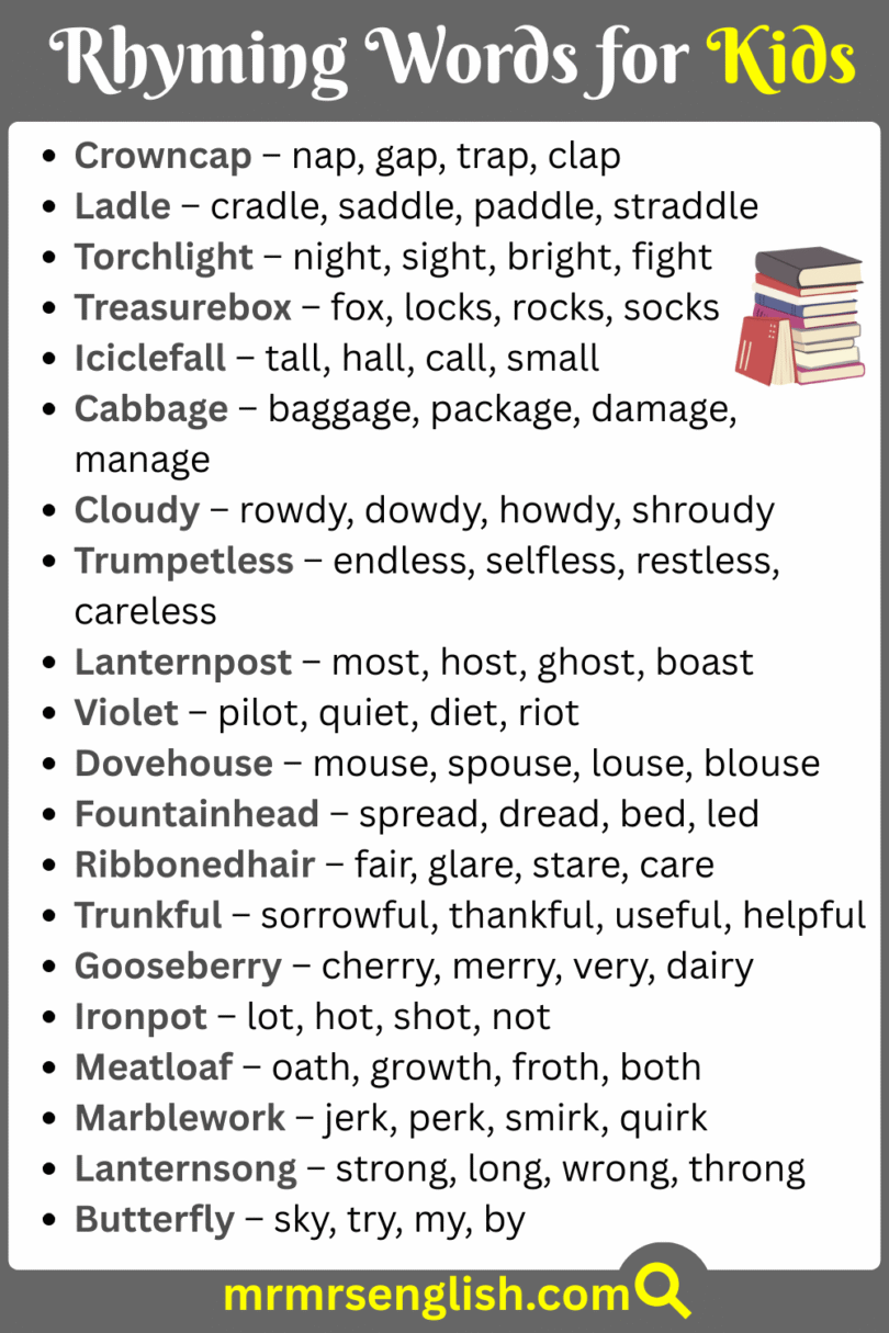 500 Rhyming words for Kids in English with Pictures - MR MRS ENGLISH