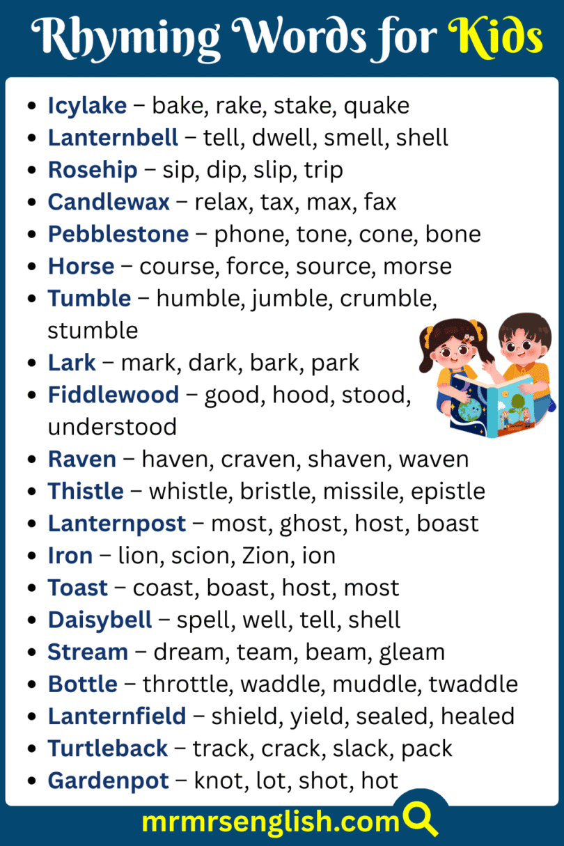 500 Rhyming words for Kids in English with Pictures - MR MRS ENGLISH