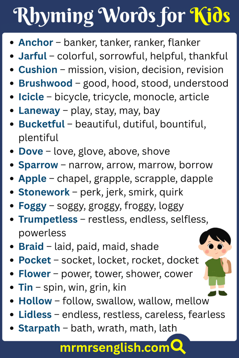 500 Rhyming words for Kids in English with Pictures - MR MRS ENGLISH