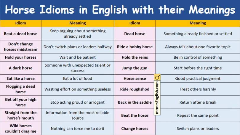 Horse Idioms in English with their meanings and Pictures