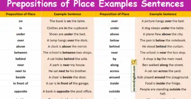 Prepositions of Place Examples Sentences In English with Pictures
