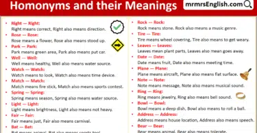 100 Homonyms and their Meanings in English with Pictures